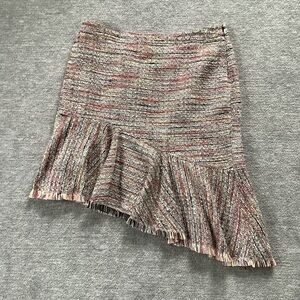 Halogen Asymmetrical Tweed Skirt With Fringe-Multicolor Sz. 14P